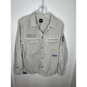 Zara Men's Button Up Shirt Jacket with Patches ~ Size L